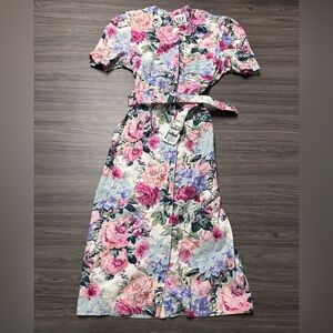Vintage VLP Petites Floral Dress with Belt Size 10